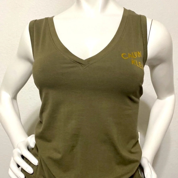Calvin Klein NEW Womens Classic V-neck Sleeveless Olive Green Jumpsuit Size L - Picture 2 of 8